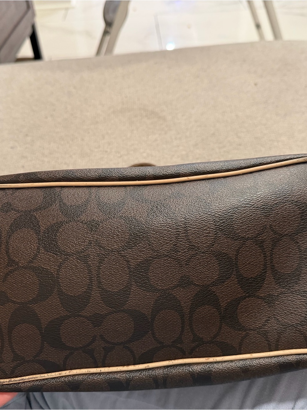 Coach Dark Brown Signature Canvas Dome Satchel with Tan Leather Handles - Picture 3 of 7